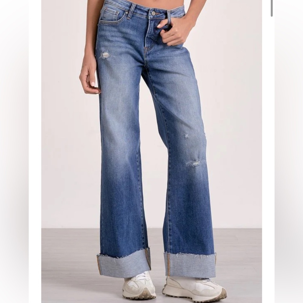 Elan Jett Cuffed Jean - Light Blue Wide-Leg Denim-Medium (8/10) NWT